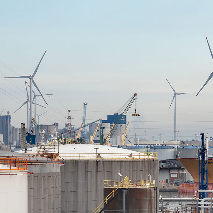storage tanks, wind turbines, energy landscape