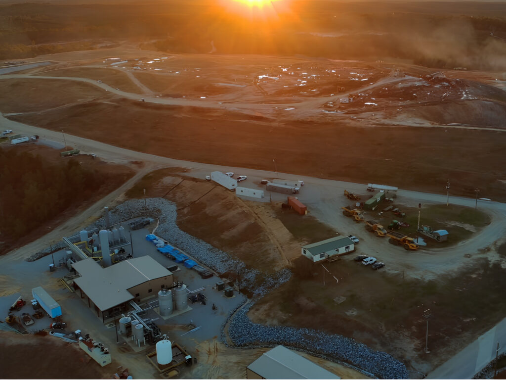 Biomethane plant under construction at sunset